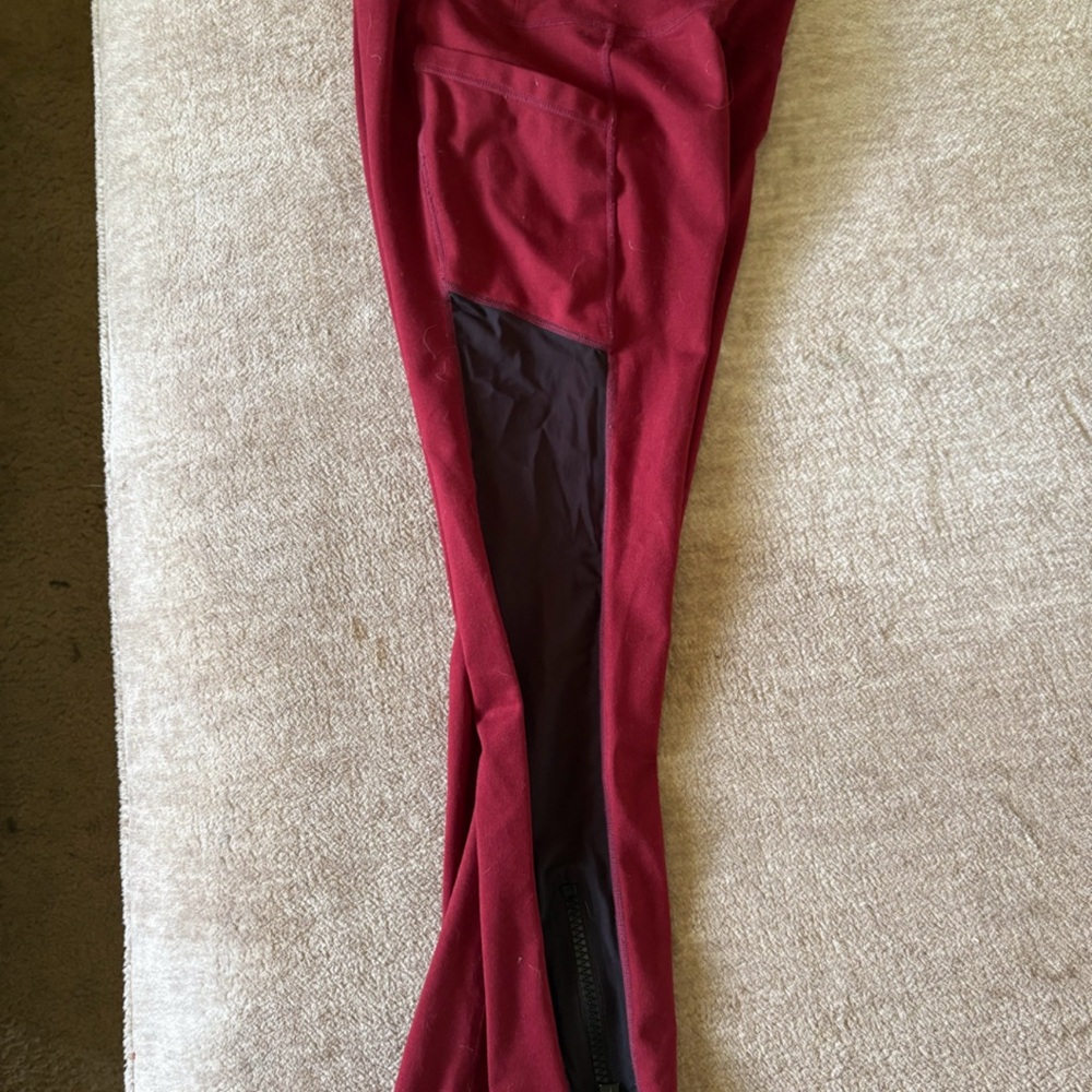 PopFlex by Blogilates Burgundy Mesh Zip Leggings